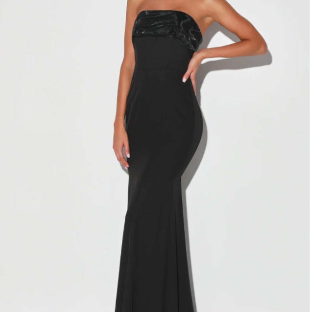 Lulu's NWT Brilliantly Bold Black Strapless Mermaid Maxi Dress - Size S